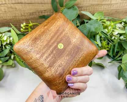 Handcrafted Wood Square Display Plate – 6" Natural Decorative Dish for Crystals, Jewelry, & Altar Offerings