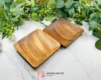 Handcrafted Wood Square Display Plate – 6" Natural Decorative Dish for Crystals, Jewelry, & Altar Offerings