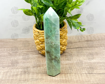 7-Inch Caribbean Calcite Tower – Soothing Energy Obelisk-Morganite Gems