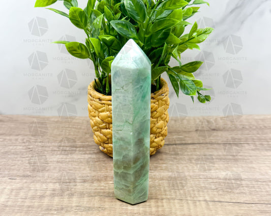 7-Inch Caribbean Calcite Tower – Soothing Energy Obelisk-Morganite Gems