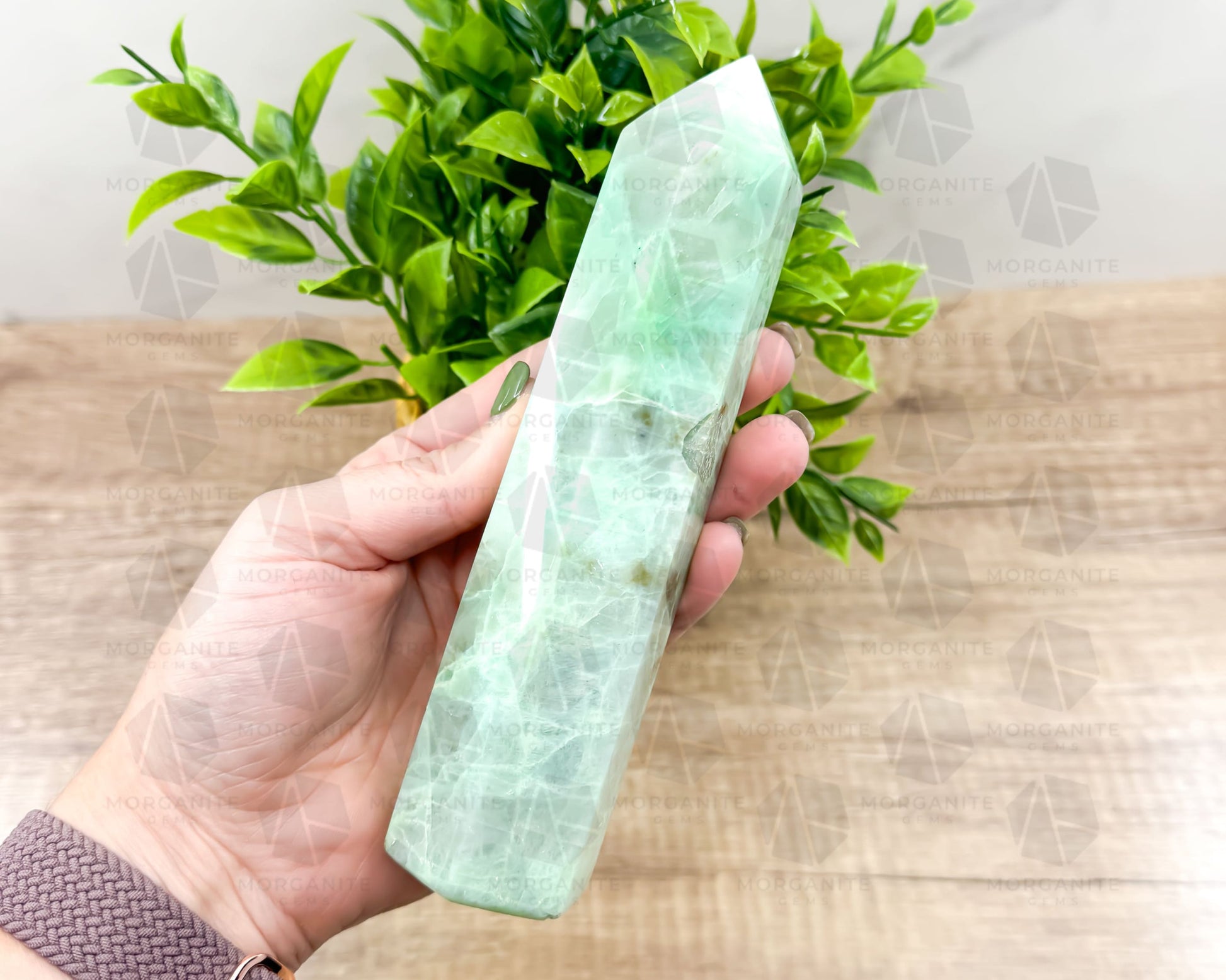 7-Inch Caribbean Calcite Tower – Soothing Energy Obelisk-Morganite Gems