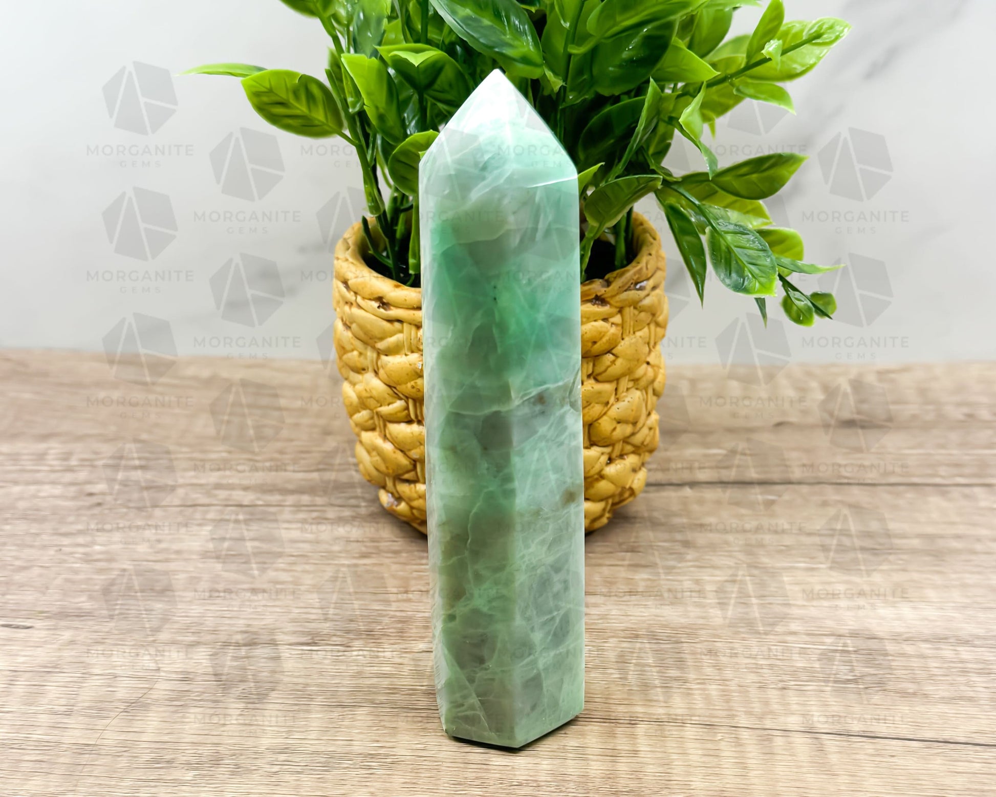 7-Inch Caribbean Calcite Tower – Soothing Energy Obelisk-Morganite Gems