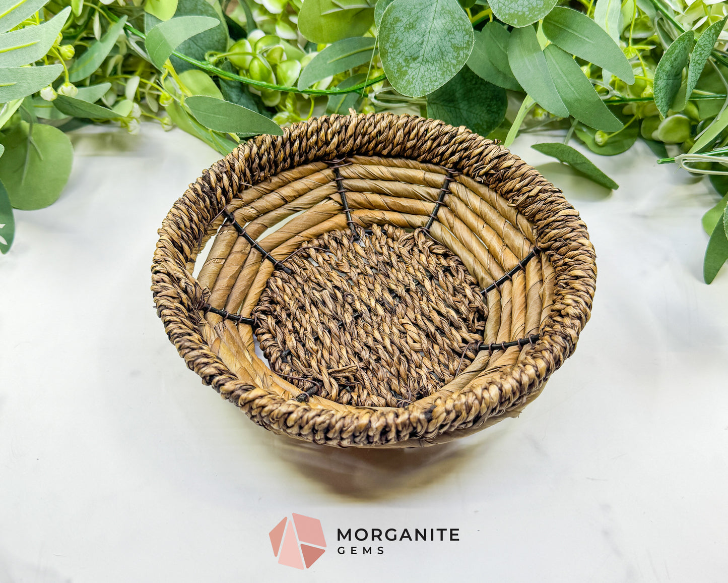 Handcrafted Round Woven Fiber Basket – 7.5" Natural Textured Bowl for Crystals, Air Plants, & Boho Decor