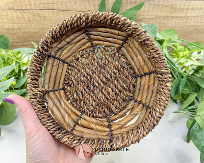 Handcrafted Round Woven Fiber Basket – 7.5" Natural Textured Bowl for Crystals, Air Plants, & Boho Decor