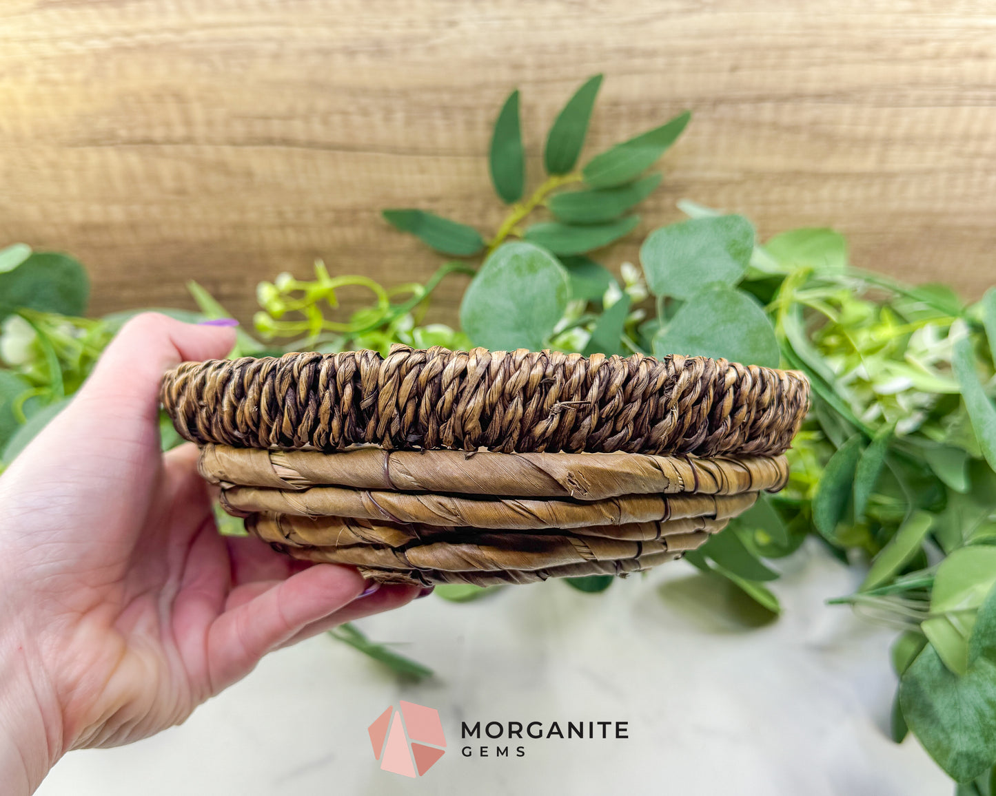 Handcrafted Round Woven Fiber Basket – 7.5" Natural Textured Bowl for Crystals, Air Plants, & Boho Decor