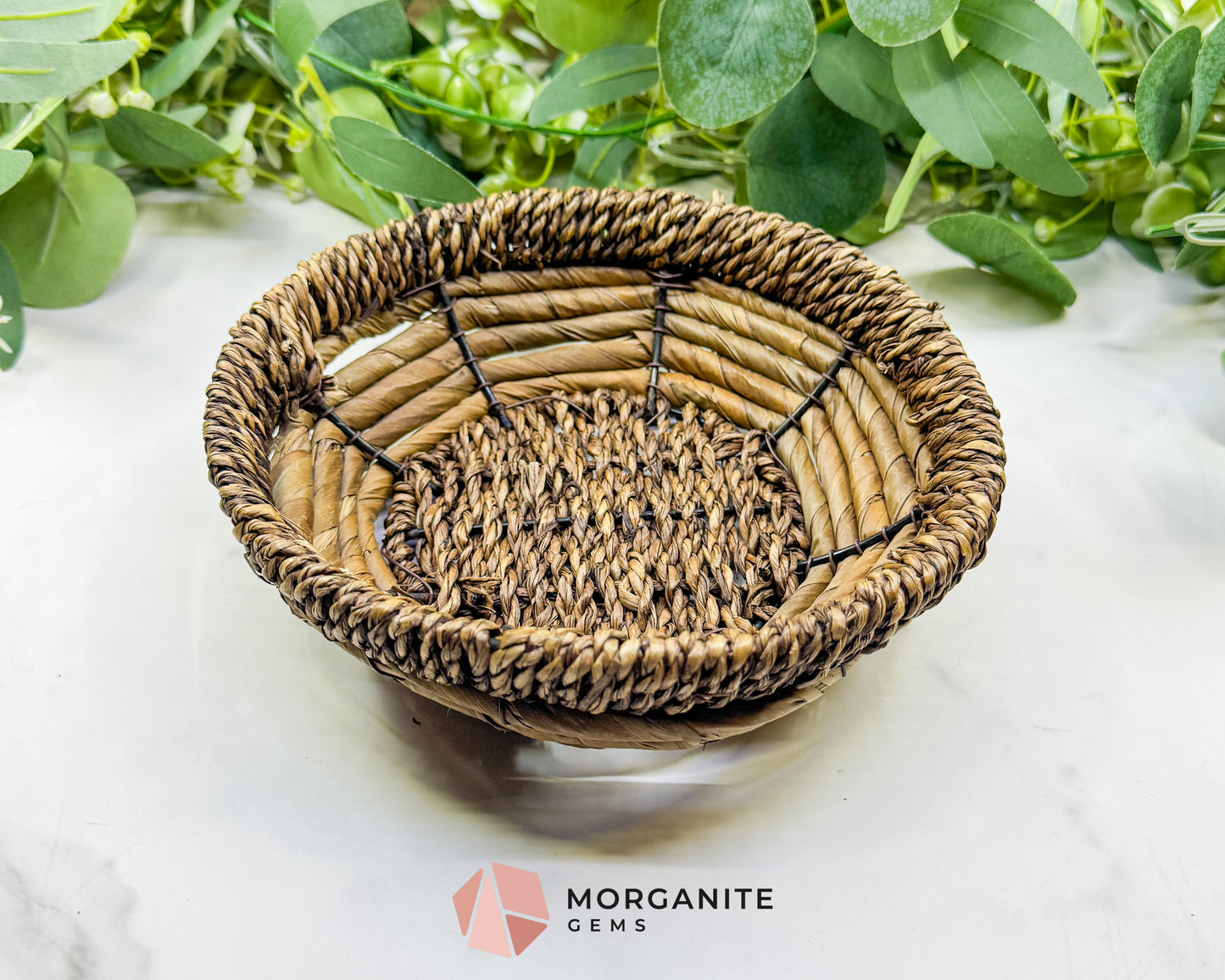 Handcrafted Round Woven Fiber Basket – 7.5" Natural Textured Bowl for Crystals, Air Plants, & Boho Decor