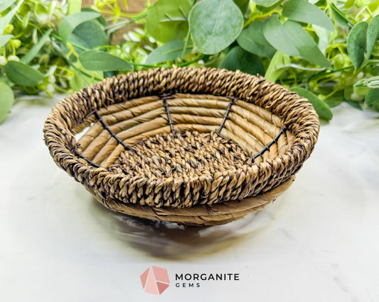 Handcrafted Round Woven Fiber Basket – 7.5" Natural Textured Bowl for Crystals, Air Plants, & Boho Decor