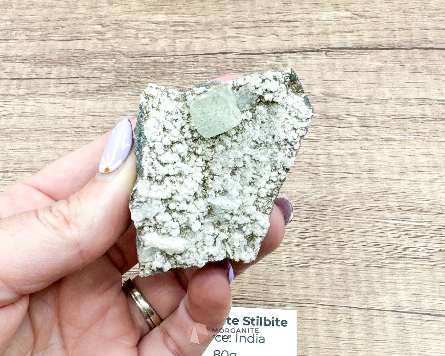 80g Green Apophyllite Cube with Stilbite on Chalcedony Base – Unique Crystal Specimen-Morganite Gems