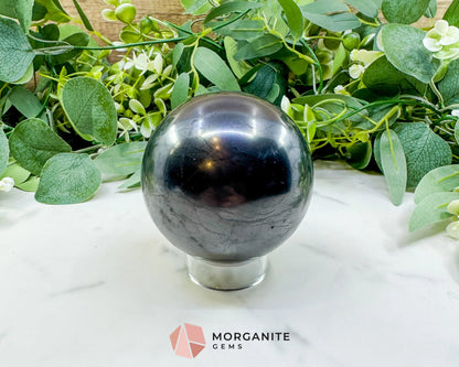 84mm Polished Shungite Sphere – High-Carbon Grounding Stone & EMF Protection Decor - Metaphysical Crystals