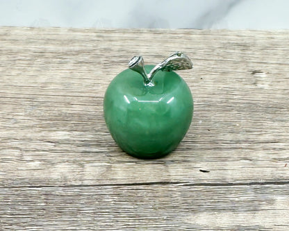 Green Aventurine Apple Carving with Crystal-Embellished Leaf – Symbol of Luck and Prosperity-Morganite Gems