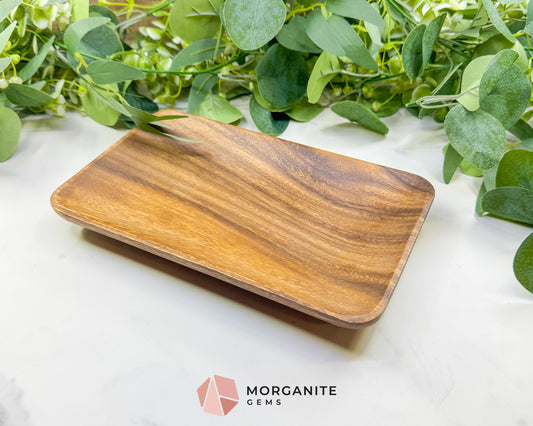Handcrafted Wood Rectangle Display Tray – 9" x 5.5" Natural Decorative Dish for Crystals, Jewelry, & Altar Organization