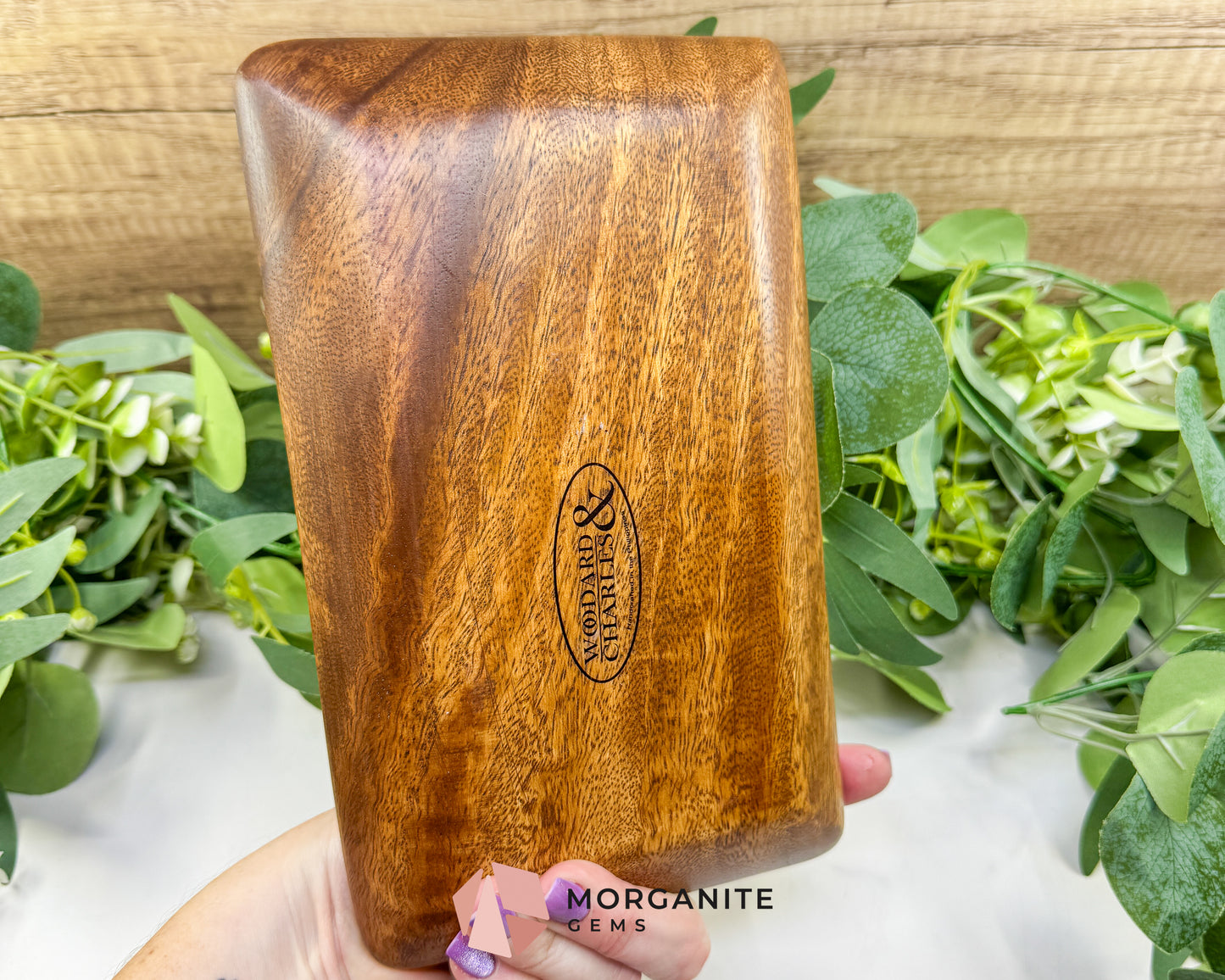 Handcrafted Wood Rectangle Display Tray – 9" x 5.5" Natural Decorative Dish for Crystals, Jewelry, & Altar Organization