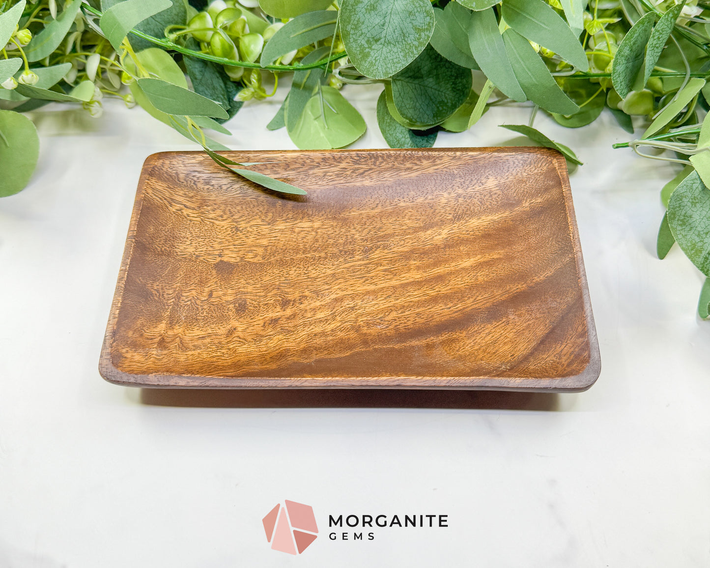 Handcrafted Wood Rectangle Display Tray – 9" x 5.5" Natural Decorative Dish for Crystals, Jewelry, & Altar Organization