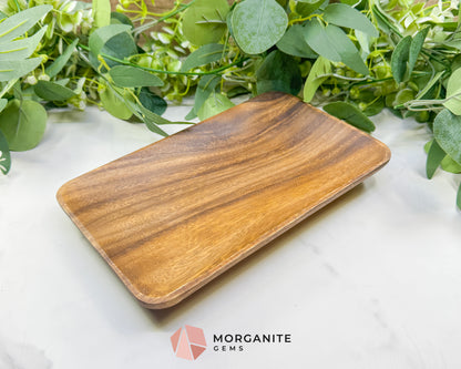 Handcrafted Wood Rectangle Display Tray – 9" x 5.5" Natural Decorative Dish for Crystals, Jewelry, & Altar Organization
