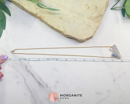 Agate Mountain Pendant Necklace in Gold – Blue Banded Druzy Crystal Peak Jewelry – Grounding Stone Pendant for Stability & Balance