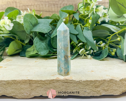 Amazonite Tower Point Crystal 3.4-3.7" | Calming Truth Stone for Throat Chakra & Communication