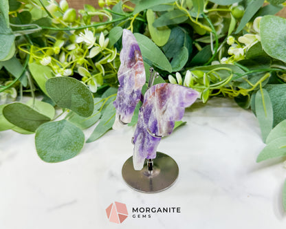 Amethyst Butterfly Wings on Stand No. 1 – 5.3" Hand-Carved Purple Quartz Wings – Crown Chakra Crystal for Peace & Transformation