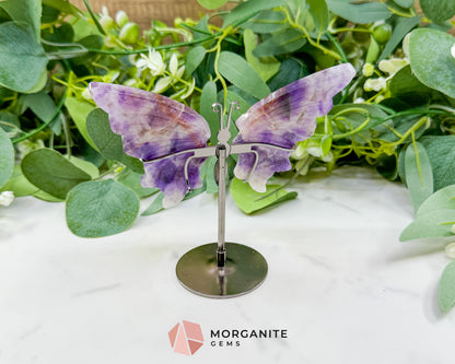 Amethyst Butterfly Wings on Stand No. 1 – 5.3" Hand-Carved Purple Quartz Wings – Crown Chakra Crystal for Peace & Transformation