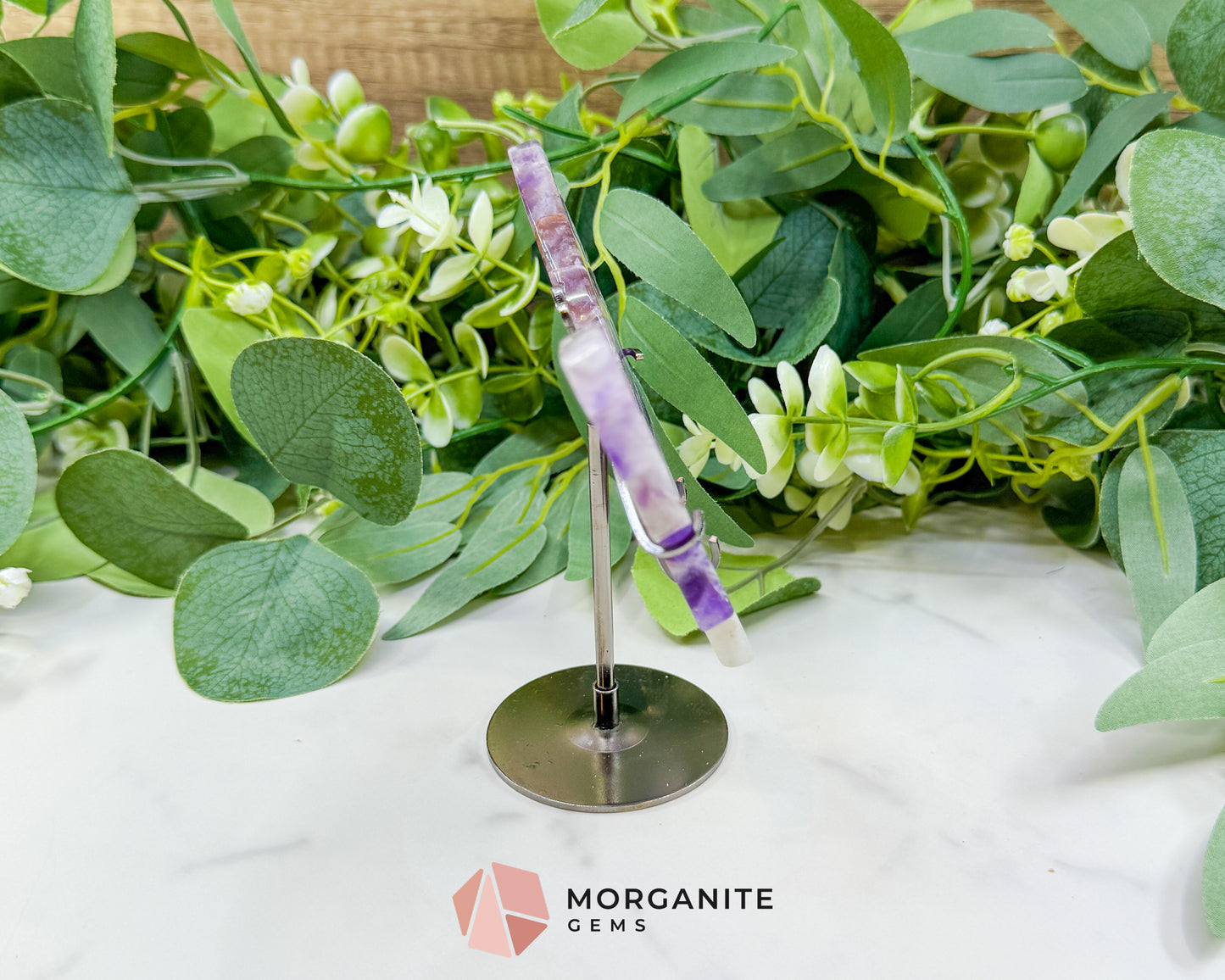 Amethyst Butterfly Wings on Stand No. 1 – 5.3" Hand-Carved Purple Quartz Wings – Crown Chakra Crystal for Peace & Transformation