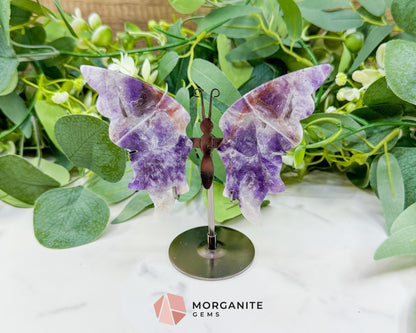Amethyst Butterfly Wings on Stand No. 1 – 5.3" Hand-Carved Purple Quartz Wings – Crown Chakra Crystal for Peace & Transformation