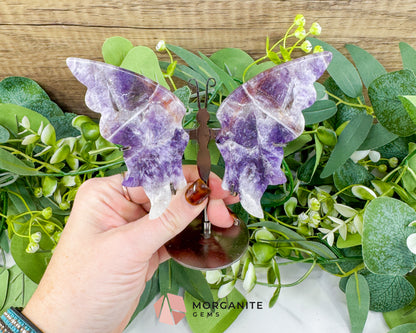 Amethyst Butterfly Wings on Stand No. 1 – 5.3" Hand-Carved Purple Quartz Wings – Crown Chakra Crystal for Peace & Transformation