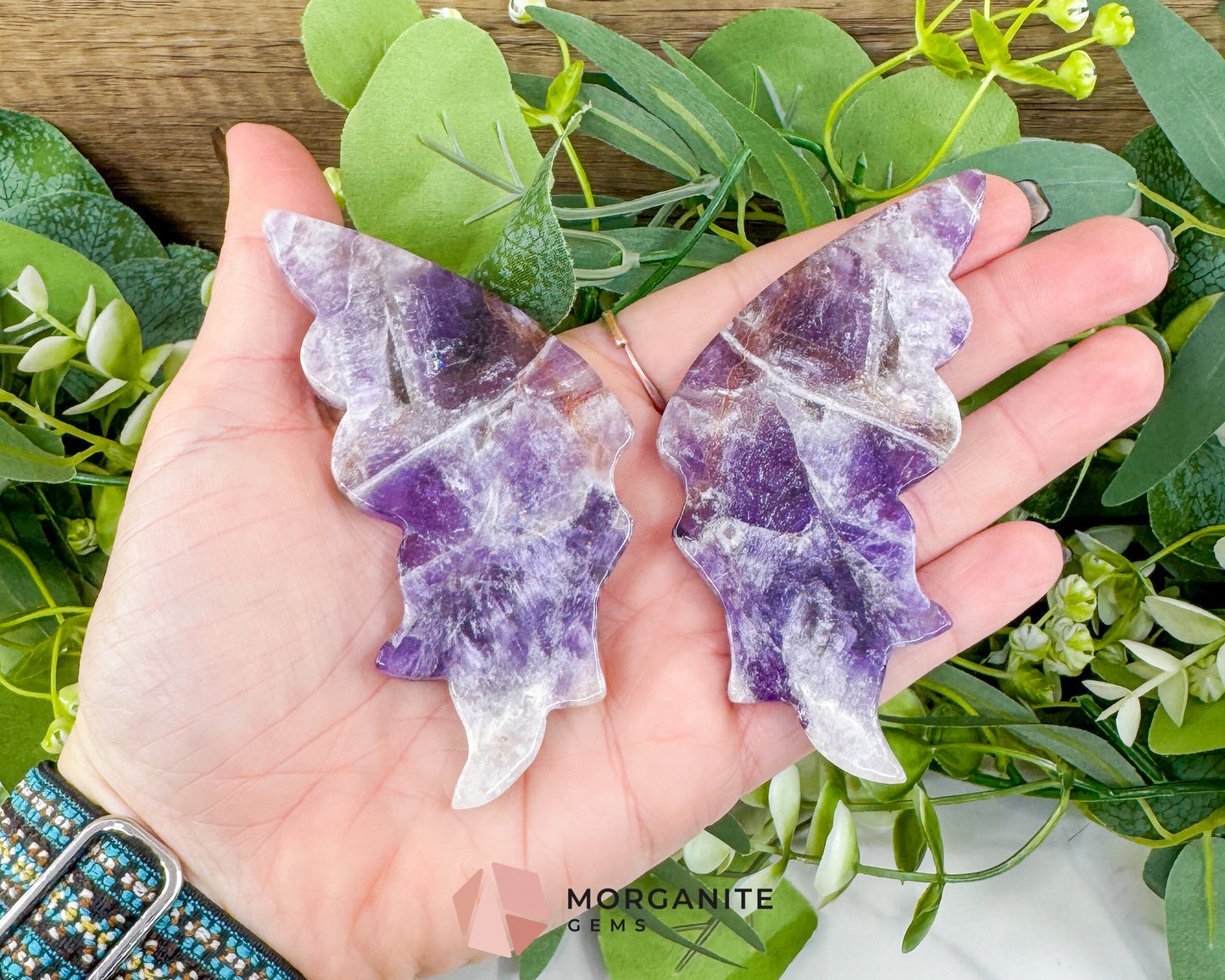 Amethyst Butterfly Wings on Stand No. 1 – 5.3" Hand-Carved Purple Quartz Wings – Crown Chakra Crystal for Peace & Transformation