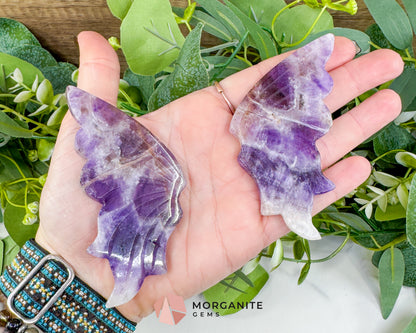 Amethyst Butterfly Wings on Stand No. 1 – 5.3" Hand-Carved Purple Quartz Wings – Crown Chakra Crystal for Peace & Transformation