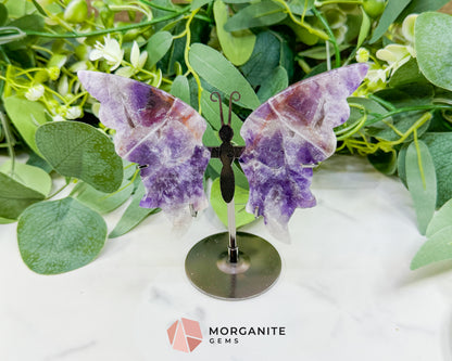 Amethyst Butterfly Wings on Stand No. 1 – 5.3" Hand-Carved Purple Quartz Wings – Crown Chakra Crystal for Peace & Transformation
