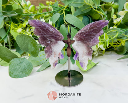 Amethyst Butterfly Wings on Stand No. 2 – 5.1" Hand-Carved Purple Quartz – Crown Chakra Crystal for Peace & Transformation