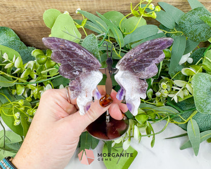 Amethyst Butterfly Wings on Stand No. 2 – 5.1" Hand-Carved Purple Quartz – Crown Chakra Crystal for Peace & Transformation