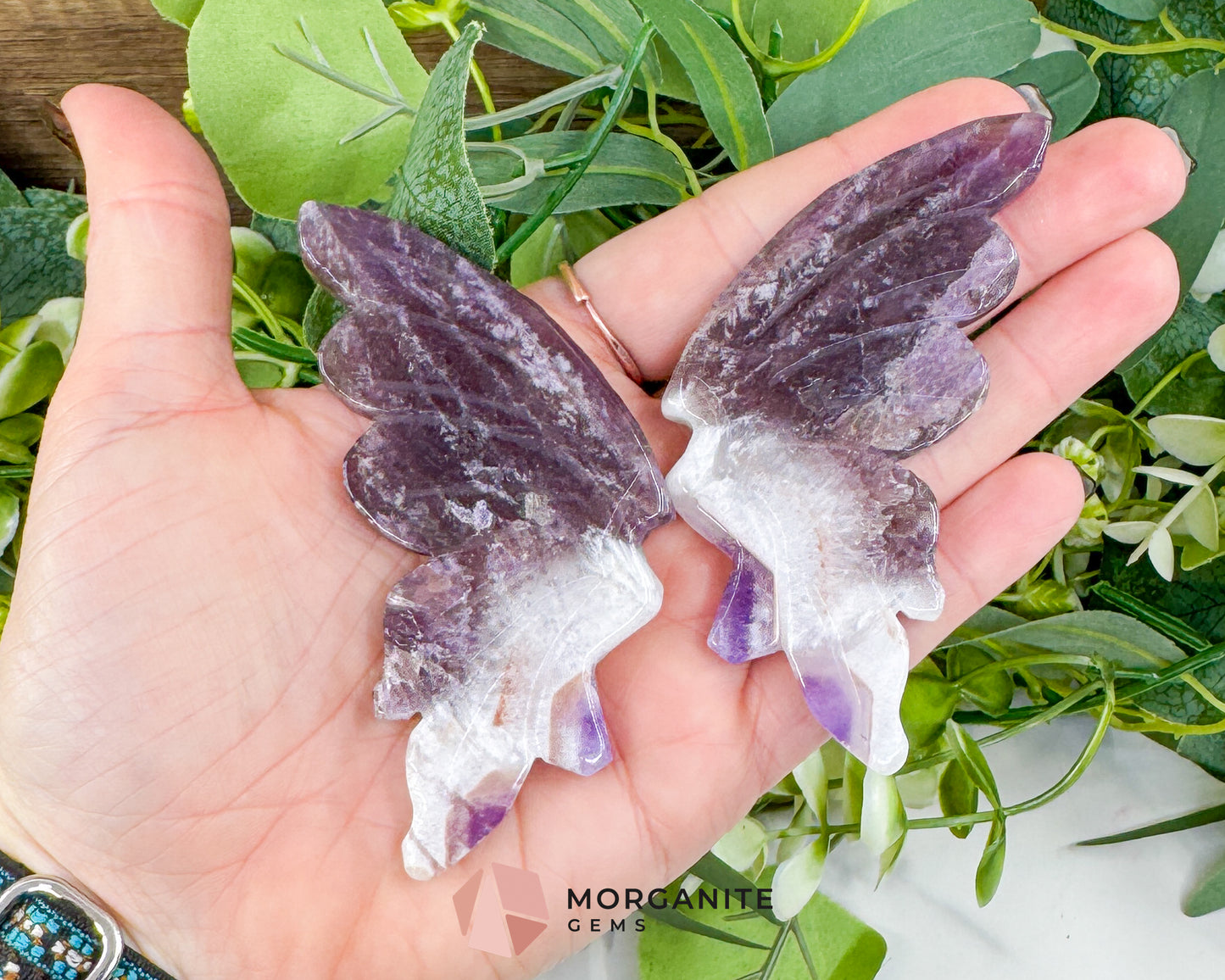 Amethyst Butterfly Wings on Stand No. 2 – 5.1" Hand-Carved Purple Quartz – Crown Chakra Crystal for Peace & Transformation