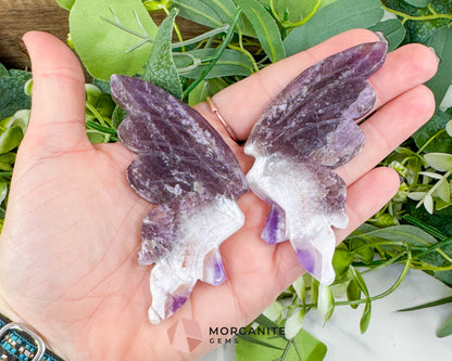 Amethyst Butterfly Wings on Stand No. 2 – 5.1" Hand-Carved Purple Quartz – Crown Chakra Crystal for Peace & Transformation