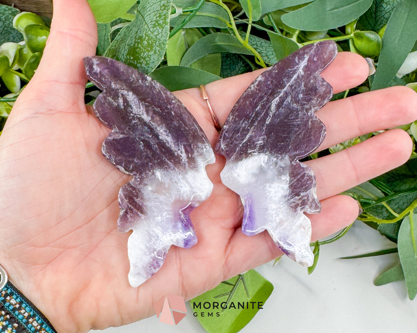Amethyst Butterfly Wings on Stand No. 2 – 5.1" Hand-Carved Purple Quartz – Crown Chakra Crystal for Peace & Transformation