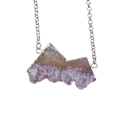 One-of-a-Kind Polished Amethyst Mountain Necklace – Hand-Shaped Druzy Crystal Peaks – Unique Purple Quartz Jewelry for Peace & Intuition