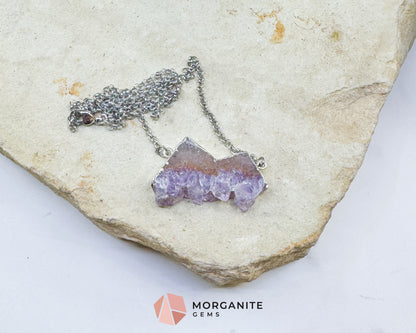 One-of-a-Kind Polished Amethyst Mountain Necklace – Hand-Shaped Druzy Crystal Peaks – Unique Purple Quartz Jewelry for Peace & Intuition