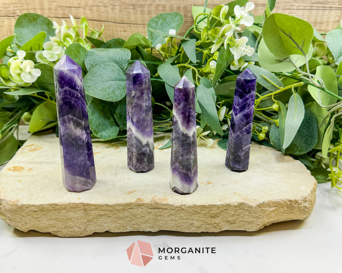 Chevron Amethyst Tower Crystal Point | Banded Healing Generator for Meditation Altar & Spiritual Protection