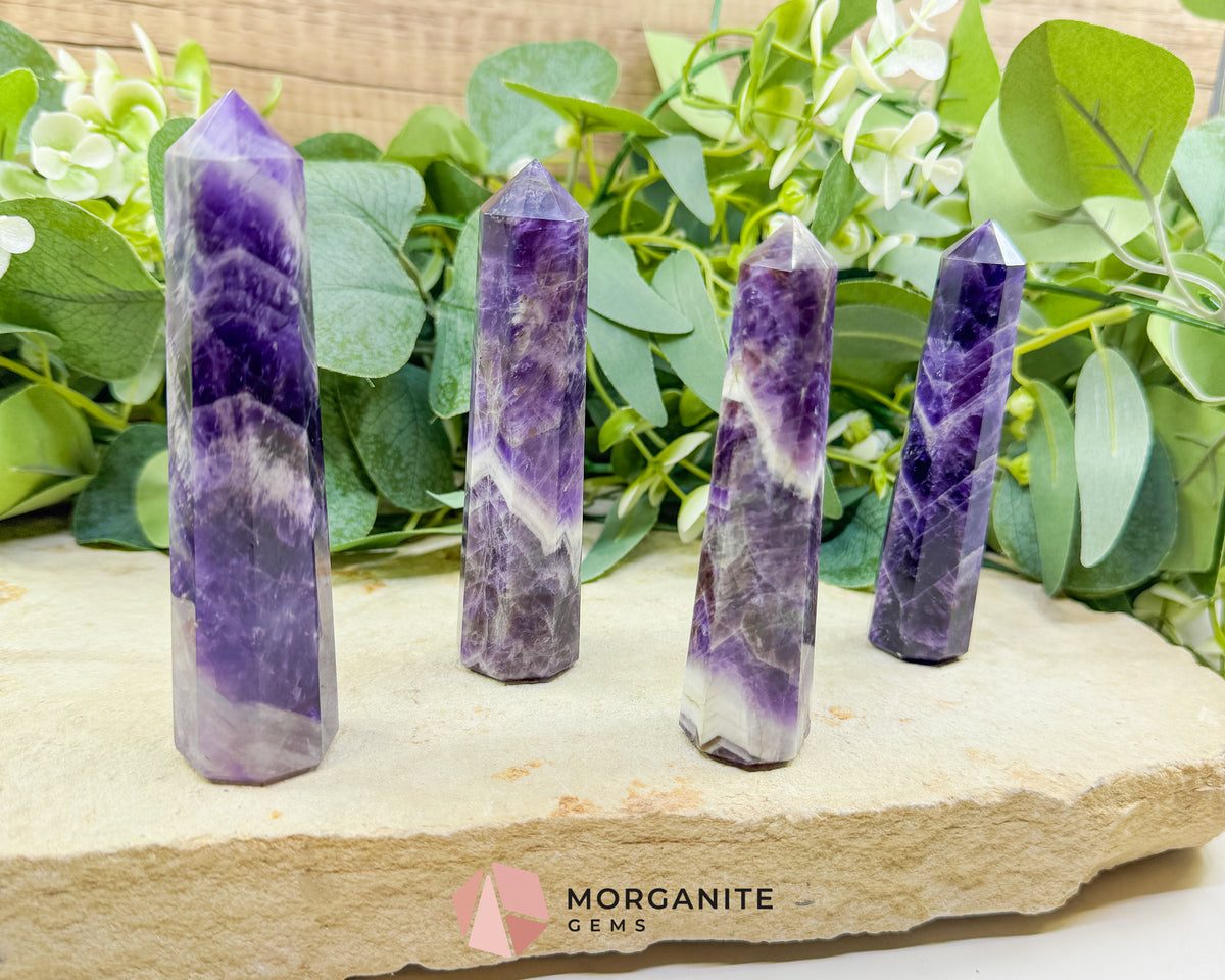 Chevron Amethyst Tower Crystal Point | Banded Healing Generator for Meditation Altar & Spiritual Protection