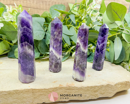 Chevron Amethyst Tower Crystal Point | Banded Healing Generator for Meditation Altar & Spiritual Protection