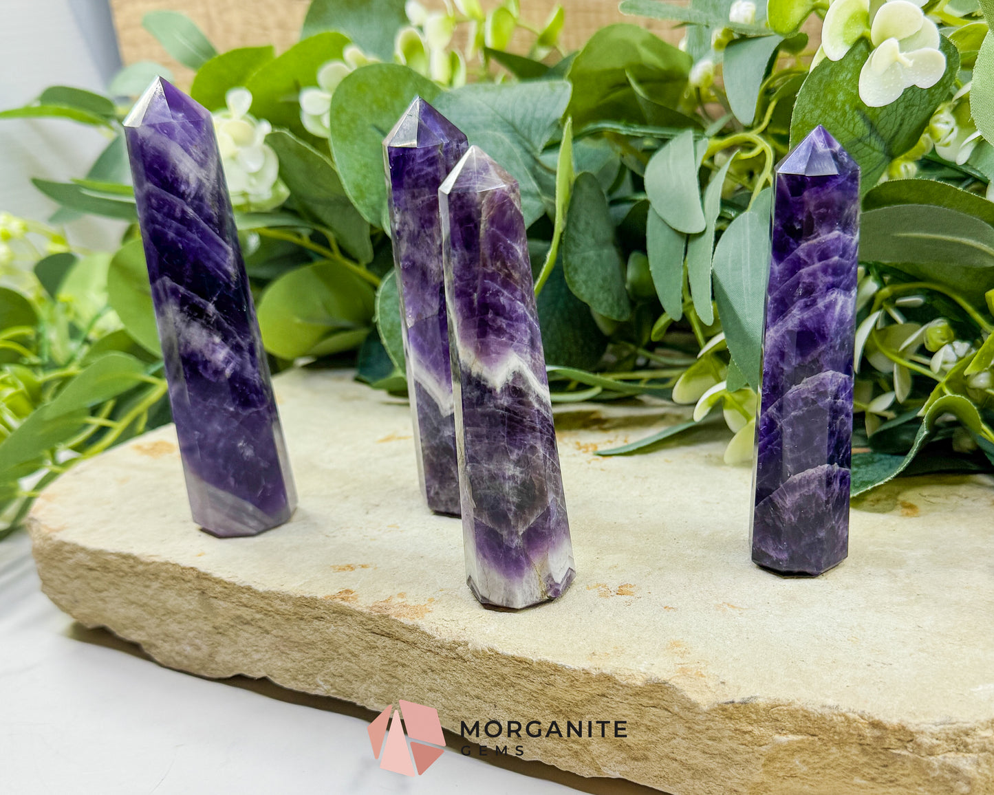 Chevron Amethyst Tower Crystal Point | Banded Healing Generator for Meditation Altar & Spiritual Protection