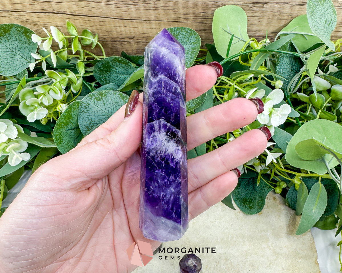 Chevron Amethyst Tower Crystal Point | Banded Healing Generator for Meditation Altar & Spiritual Protection