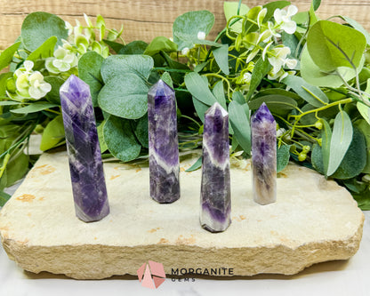 Chevron Amethyst Tower Crystal Point | Banded Healing Generator for Meditation Altar & Spiritual Protection