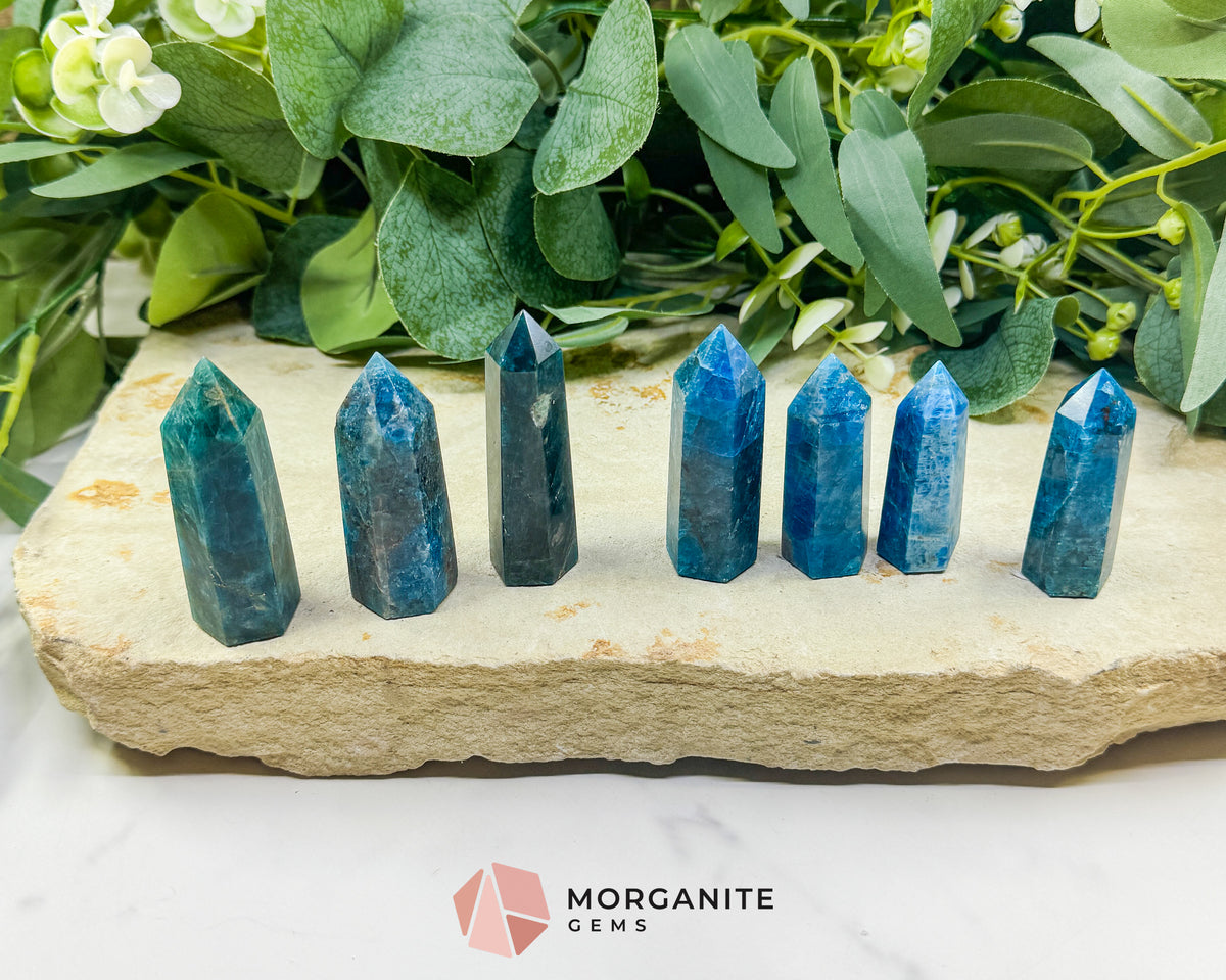 Apatite Tower Point Crystal – Blue Green Apatite Obelisk for Clarity Motivation Throat Chakra Energy