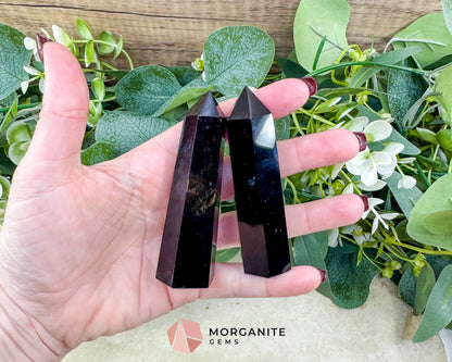 Black Obsidian Tower Point 3.5 Inch Crystal Generator Protection Grounding Root Chakra Healing