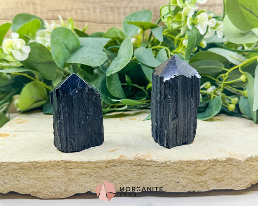 Black Tourmaline Tower Point Rough Sides Polished Top Crystal for Protection Grounding Root Chakra Energy