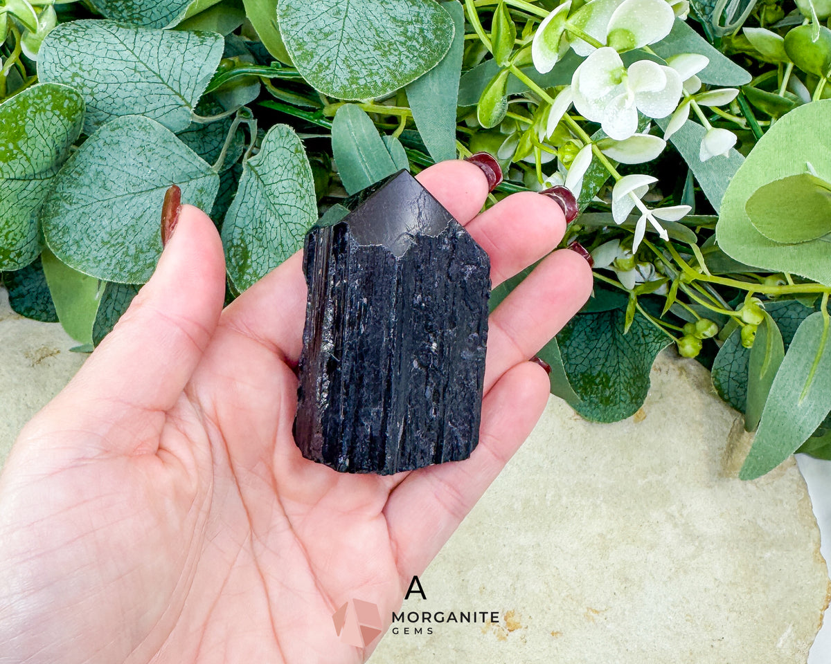 Black Tourmaline Tower Point Rough Sides Polished Top Crystal for Protection Grounding Root Chakra Energy
