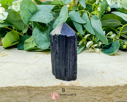 Black Tourmaline Tower Point Rough Sides Polished Top Crystal for Protection Grounding Root Chakra Energy