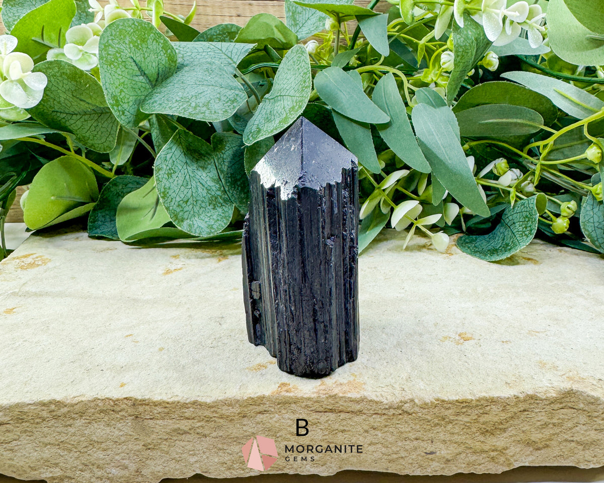 Black Tourmaline Tower Point Rough Sides Polished Top Crystal for Protection Grounding Root Chakra Energy