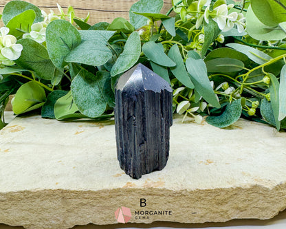 Black Tourmaline Tower Point Rough Sides Polished Top Crystal for Protection Grounding Root Chakra Energy