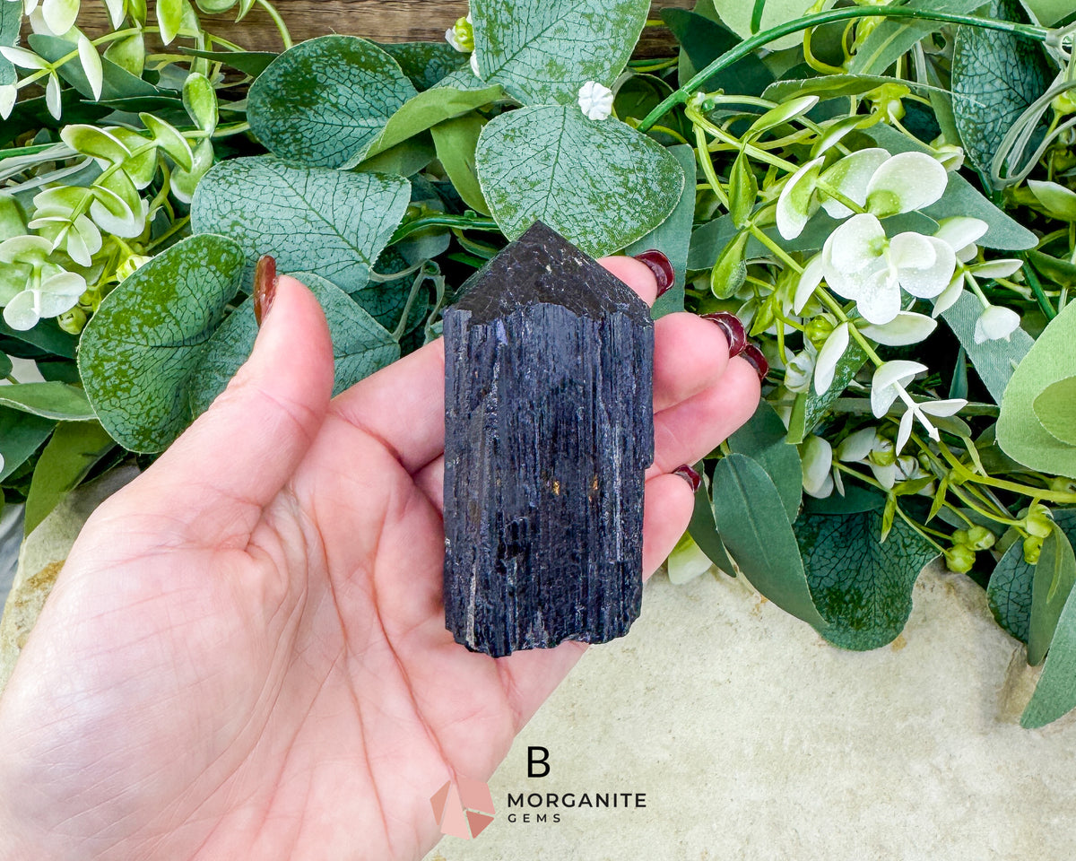 Black Tourmaline Tower Point Rough Sides Polished Top Crystal for Protection Grounding Root Chakra Energy