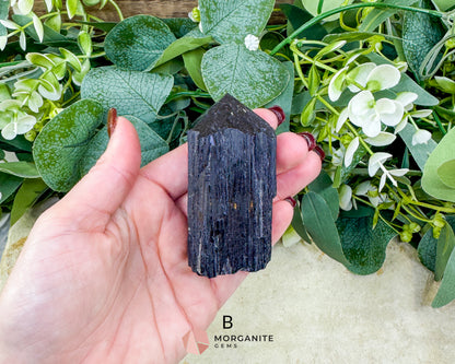 Black Tourmaline Tower Point Rough Sides Polished Top Crystal for Protection Grounding Root Chakra Energy